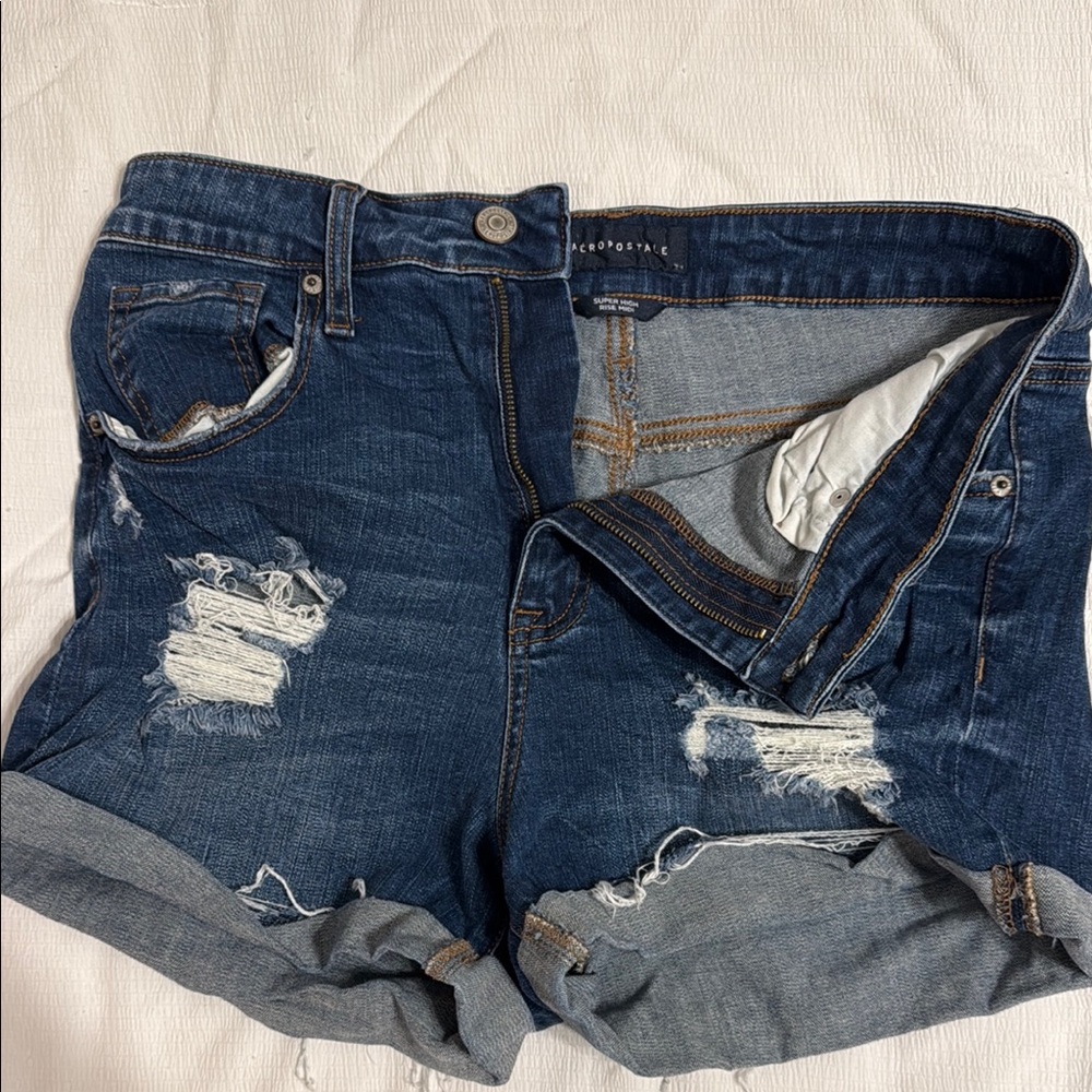 Aeropostale Dark Blue Ripped Denim Shorts